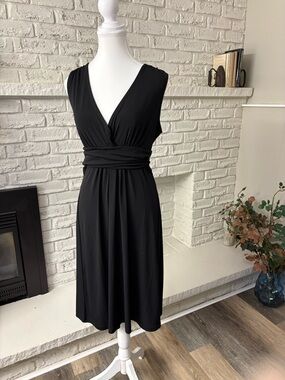 Esprit Black Faux-Wrap Sleeveless Midi Dress Size XL
